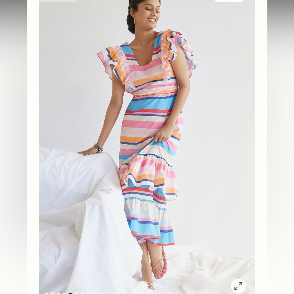 Plenty By Tracy Reese for Anthropologie Striped Ruffle maxi Dress Small $198